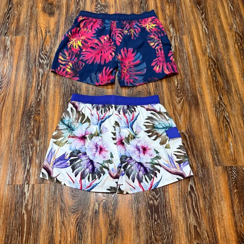 Rocorose Womens L Tropical Floral Swim Trunks Board Shorts Set 2 Large L